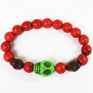 Wholesale 12pcs Turquoise Green Brown Skull Bead Red Veins Ball Beads Stretch Bracelet ZZ2493