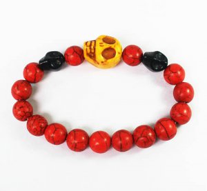Wholesale 12pcs Turquoise Yellow Black Skull Bead Red Veins Ball Beads Stretch Bracelet ZZ2498