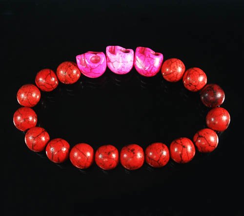 Wholesale 12pcs Turquoise Hot Pink Skull Bead Red Veins Ball Beads Stretch Bracelet ZZ2531