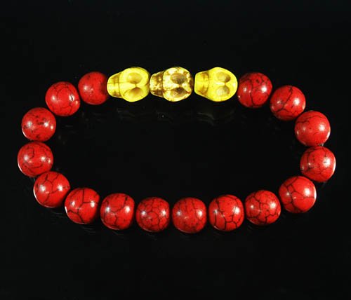 Wholesale 12pcs Turquoise Yellow Skull Bead Red Veins Ball Beads Stretch Bracelet ZZ2535