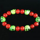 Wholesale 12pcs Turquoise Green Skull Bead Red Veins Ball Beads Stretch Bracelet ZZ2541