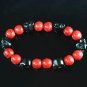 Wholesale 12pcs Turquoise Black Skull Bead Red Veins Ball Beads Stretch Bracelet ZZ2548