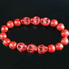 Wholesale 12pcs Turquoise Red Skull Bead Red Veins Ball Beads Stretch Bracelet ZZ2554