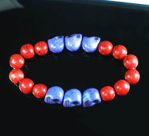 Wholesale 12pcs Turquoise Purple Skull Bead Red Veins Ball Beads Stretch Bracelet ZZ2559
