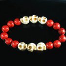Wholesale 12pcs Turquoise White Skull Bead Red Veins Ball Beads Stretch Bracelet ZZ2561