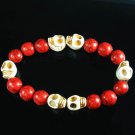 Wholesale 12pcs Turquoise White Skull Bead Red Veins Ball Beads Stretch Bracelet ZZ2562