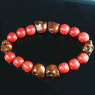 Wholesale 12pcs Turquoise Brown Skull Bead Red Veins Ball Beads Stretch Bracelet ZZ2563
