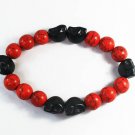 Wholesale 12pcs Turquoise Black Skull Bead Red Veins Ball Beads Stretch Bracelet ZZ2567
