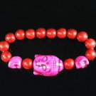Wholesale 12pcs Turquoise Hot Pink Buddha Skull Beads Red Veins Ball Beads Stretch Bracelet ZZ2575