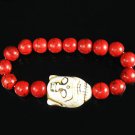 Wholesale 12pcs Turquoise White Buddha Bead Red Veins Ball Beads Stretch Bracelet ZZ2586