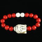Wholesale 12pcs Turquoise White Buddha Bead Red White Veins Ball Beads Stretch Bracelet ZZ2587