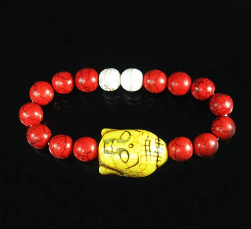 Wholesale 12pcs Turquoise Yellow Buddha Bead Red White Veins Ball Beads Stretch Bracelet ZZ2591
