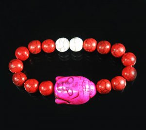 Wholesale 12pcs Turquoise Hot Pink Buddha Bead Red White Veins Ball Beads Stretch Bracelet ZZ2592