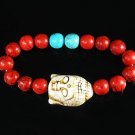 Wholesale 12pcs Turquoise White Buddha Bead Red Blue Veins Ball Beads Stretch Bracelet ZZ2599