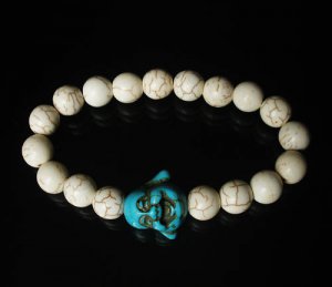 Wholesale 12pcs Turquoise Baby Blue Buddha White Veins Beads Prayer Mala Stretch Bracelet ZZ2610