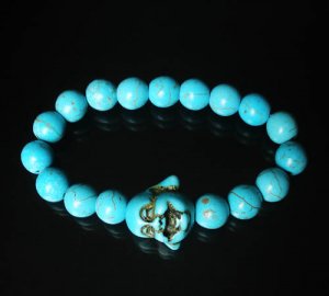 Wholesale 12pcs Turquoise Baby Blue Buddha Veins Beads Prayer Mala Stretch Bracelet ZZ2613
