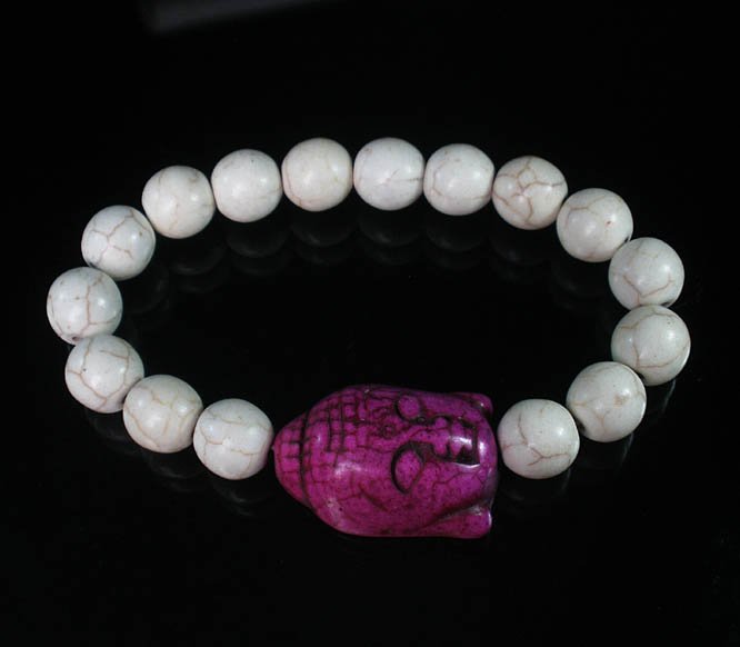Turquoise Purple Buddha Beads White Veins Ball Beads Stretch Bracelet ZZ2614