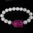 Turquoise Purple Buddha Beads White Veins Ball Beads Stretch Bracelet ZZ2614