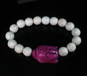 Turquoise Purple Buddha Beads White Veins Ball Beads Stretch Bracelet ZZ2614