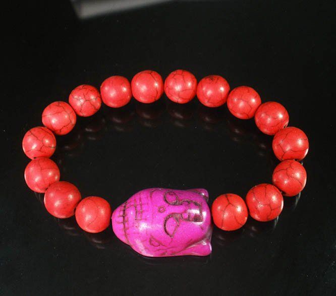 Turquoise Purple Buddha Beads Red Veins Ball Beads Stretch Bracelet ZZ2615