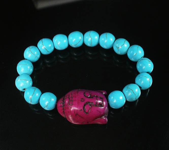 Turquoise Purple Buddha Beads Baby Blue Veins Beads Stretch Bracelet ZZ2616