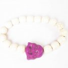Turquoise Purple Smile Buddha White Veins Beads Prayer Mala Stretch Bracelet ZZ2620