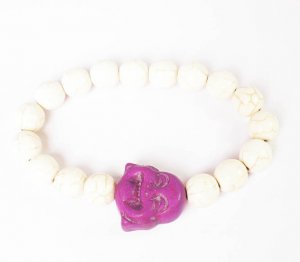 Turquoise Purple Smile Buddha White Veins Beads Prayer Mala Stretch Bracelet ZZ2620
