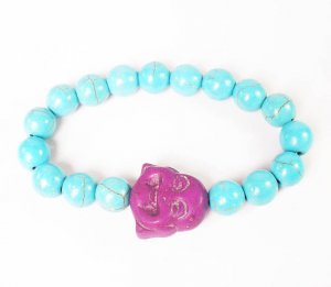 Turquoise Purple Smile Buddha Baby Blue Veins Beads Prayer Mala Stretch Bracelet ZZ2622