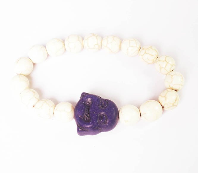 Turquoise Dark Blue-Purple Smile Buddha White Veins Beads Prayer Mala Stretch Bracelet ZZ2623