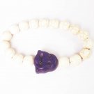 Turquoise Dark Blue-Purple Smile Buddha White Veins Beads Prayer Mala Stretch Bracelet ZZ2623