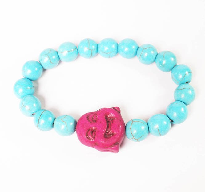 Turquoise Purple Smile Buddha Baby Blue Veins Beads Prayer Mala Stretch Bracelet ZZ2628
