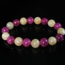 Women 7inch Polished Tibet & Nepal Stone Purple Light Yellow Beads Bracelet WZ2032-10M