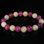 Women 7inch Polished Tibet & Nepal Stone Purple Light Yellow Beads Bracelet WZ2032-10M