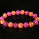 Women 7inch Polished Tibet & Nepal Stone Purple Red-Orange Beads Bracelet WZ2034-10M