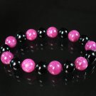 Women 7inch Polished Tibet & Nepal Stone Purple Black Beads Bracelet WZ2035-10M