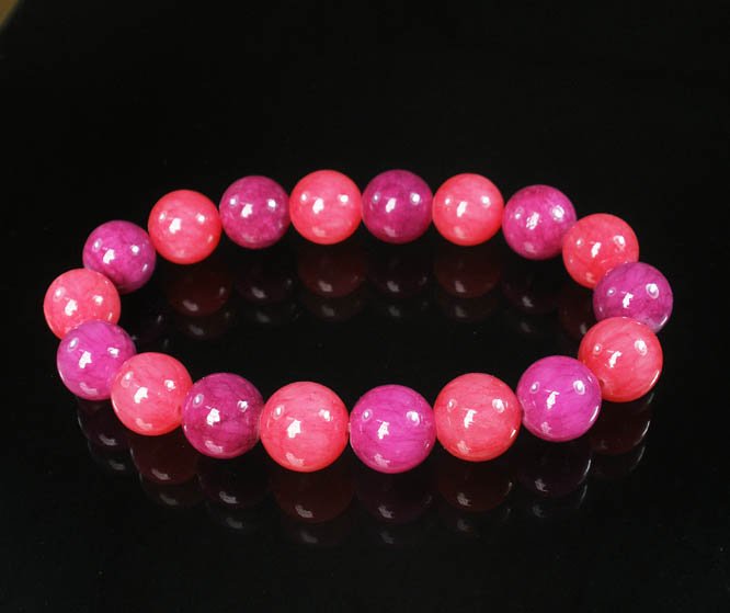 Women 7inch Polished Tibet & Nepal Stone Purple Pink Beads Bracelet WZ2037-10M