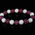 Women 7inch Polished Tibet & Nepal Stone Purple White Beads Bracelet WZ2039-10M