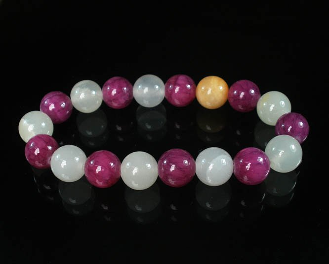 Women 7inch Polished Tibet & Nepal Stone Purple Light Color Beads Bracelet WZ2041-10M