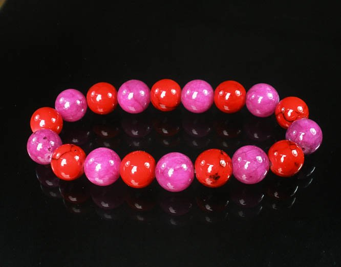Women 7inch Polished Tibet & Nepal Stone Purple Red Veins Beads Bracelet WZ2042-10M
