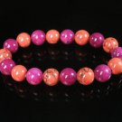 Women 7inch Polished Tibet & Nepal Stone Purple Pink Vein Beads Bracelet WZ2045-10M
