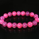 Women 7inch Polished Tibet & Nepal Stone Purple Hot Pink Beads Bracelet WZ2046-10M
