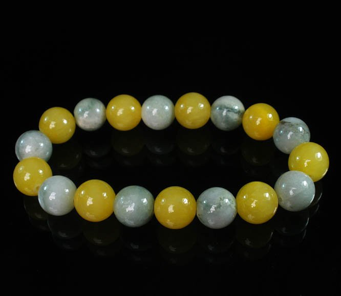 Women 7inch Polished Tibet & Nepal Stone Light Color Vein Yellow Bead Bracelet WZ2049-10M