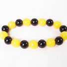 Women 7inch Polished Tibet & Nepal Stone Black Yellow Beads Bracelet WZ2052-10M