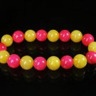 Women 7inch Polished Tibet & Nepal Stone Hot Pink Yellow Beads Bracelet WZ2054-10M