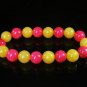 Women 7inch Polished Tibet & Nepal Stone Hot Pink Yellow Beads Bracelet WZ2054-10M