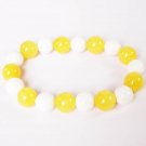 Women 7inch Polished Tibet & Nepal Stone White Yellow Beads Bracelet WZ2055-10M