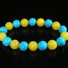 Women 7inch Polished Tibet & Nepal Stone Baby Blue Vein Yellow Beads Bracelet WZ2056-10M