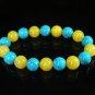 Women 7inch Polished Tibet & Nepal Stone Baby Blue Vein Yellow Beads Bracelet WZ2056-10M