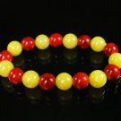 Women 7inch Polished Tibet & Nepal Stone Red Vein Yellow Beads Bracelet WZ2058-10M
