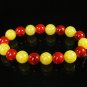 Women 7inch Polished Tibet & Nepal Stone Red Vein Yellow Beads Bracelet WZ2058-10M